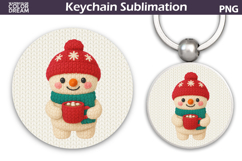 Christmas Round Keychain | Snowman Crochet Key Ring Product Image 1