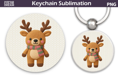Christmas Round Keychain | Reindeer Crochet Key Ring Product Image 1