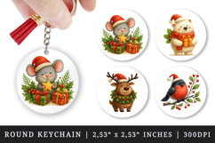 Christmas round keychain pintable sublimation design png Product Image 1