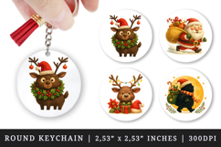 Christmas round keychain pintable sublimation design png Product Image 1