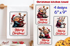 Merry Christmas dish towel sublimation HAppy Old lady, cat Product Image 1
