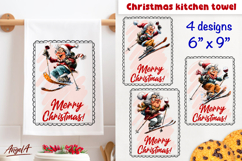 Merry Christmas kitchen towel sublimation Old lady skiing Product Image 1