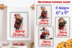 Merry Christmas kitchen towel sublimation Sad Old lady, cat Product Image 1