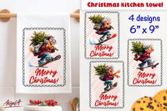 Merry Christmas tea towel sublimation Old lady skateboarding Product Image 1