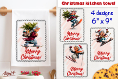 Merry Christmas dish towel sublimation Old lady skiing Product Image 1