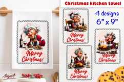 Merry Christmas dish towel sublimation Old lady drinking Product Image 1