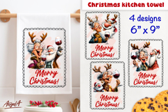 Merry Christmas kitchen towel sublimation Old lady and Santa Product Image 1