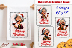 Merry Christmas kitchen towel sublimation lady with wine Product Image 1