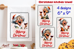 Merry Christmas kitchen towel sublimation lady with wine Product Image 1
