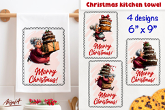 Merry Christmas tea towel sublimation Elderly lady, cake PNG Product Image 1