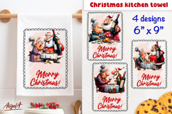 Merry Christmas dish towel sublimation Old lady, Santa, wine Product Image 1