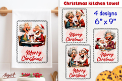 Merry Christmas funny dish towel sublimation Old lady, Santa Product Image 1