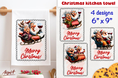 Merry Christmas dish towel sublimation Old lady, Santa Claus Product Image 1