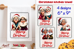 Merry Christmas tea towel sublimation Old lady, Santa Claus Product Image 1