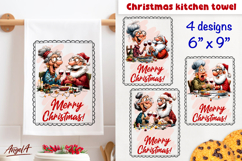 Merry Christmas tea towel sublimation Old lady, Santa Claus Product Image 1