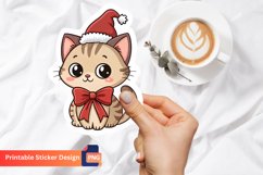 Christmas Kitten Sticker, Festive Kitten Sticker, Kitten Art Product Image 1