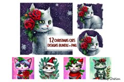 Christmas Cat Sublimation Design Bundle, Cat Scrapbooking Product Image 1