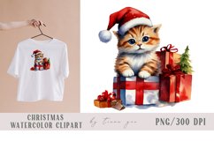 Watercolor Christmas kitty with gift boxes clipart- 1 png Product Image 1