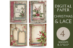 Christmas &amp; Lace Junk Journal Pages 4 Papers Product Image 1