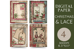 Christmas &amp; Lace Junk Journal Pages 4 Papers Product Image 1