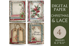 Christmas &amp; Lace Junk Journal Pages 4 Papers Product Image 1