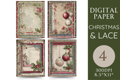 Christmas &amp; Lace Junk Journal Pages 4 Papers Product Image 1