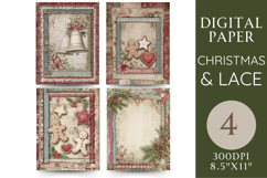 Christmas &amp; Lace Junk Journal Pages 4 Papers Product Image 1
