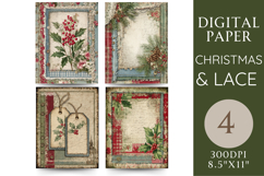 Christmas &amp; Lace Junk Journal Pages 4 Papers Product Image 1