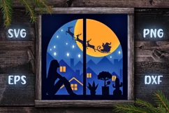 christmas landscape scene with santa and sleigh