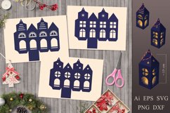 Christmas lanterns-houses. Template for crafts. SVG. Product Image 1