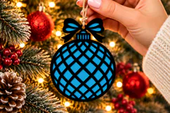 Christmas Lattice Ornament SVG, Laser Cut Bow Bauble Product Image 2