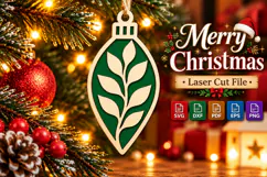 Christmas Leaf Ornament SVG, Green Laser Cut Bauble Design Product Image 1