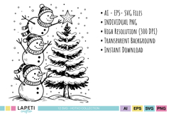 Detailed Christmas snowman sketch illustration
