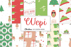 Christmas llama digital papers from Wepi collection featuring cute alpacas and trees.