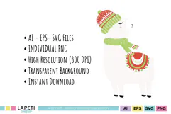 Christmas llama and alpaca illustrations with a cozy winter look