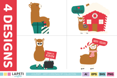 Seasonal paper craft illustrations with Christmas llamas