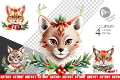 Watercolor Christmas Lynx Clipart Product Image 1