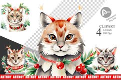 Watercolor Christmas Lynx Clipart Product Image 1