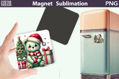Green Grumpy Bear Magnet | Christmas Animal Sublimation Product Image 1