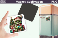 Green Grumpy Bear Magnet | Christmas Animal Sublimation Product Image 1