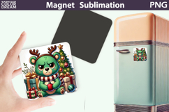 Green Grumpy Bear Magnet | Christmas Animal Sublimation Product Image 1