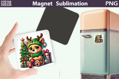 Green Grumpy Bear Magnet | Christmas Animal Sublimation Product Image 1