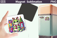 Green Grumpy Cat Magnet | Christmas Animal Sublimation Product Image 1