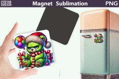 Green Grumpy Bear Magnet | Christmas Animal Sublimation Product Image 1