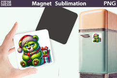 Green Grumpy Bear Magnet | Christmas Animal Sublimation Product Image 1