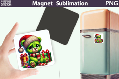 Green Grumpy Bear Magnet | Christmas Animal Sublimation Product Image 1