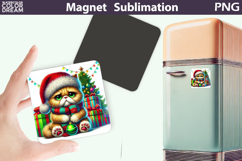 Green Grumpy Cat Magnet | Christmas Animal Sublimation Product Image 1