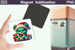 Green Grumpy Bear Magnet | Christmas Animal Sublimation Product Image 1