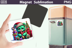 Green Grumpy Bear Magnet | Christmas Animal Sublimation Product Image 1