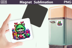 Green Grumpy Cat Magnet | Christmas Animal Sublimation Product Image 1